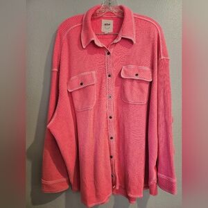 Aerie Hot Neon Vibrant Pink Waffle Button-Up Shirt Shacket XL